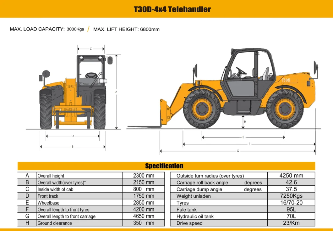 Diesel Telescopic Boom Forklift Truck 3000 Kg Fork Lift