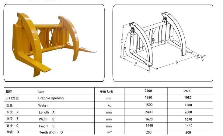 Log Grapple Attachments for Wheel Loader