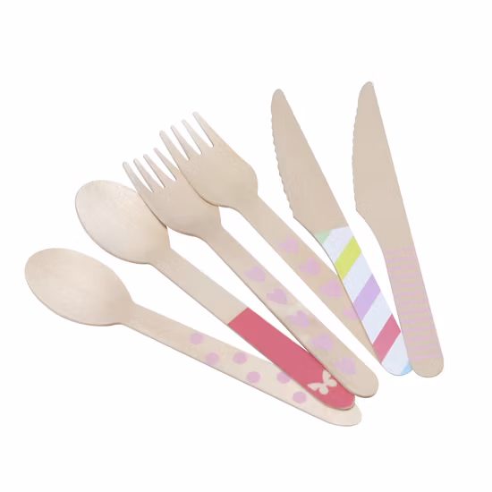 140-mm-Holzgabel für Kinder mit aufgedrucktem Logo